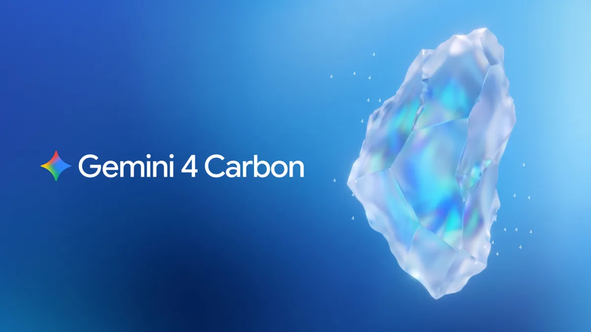 Gemini 4 Carbon duyuru görseli, beyaz 4 rakamlarıyla çevrili çok yüzlü yanardöner bir kristal